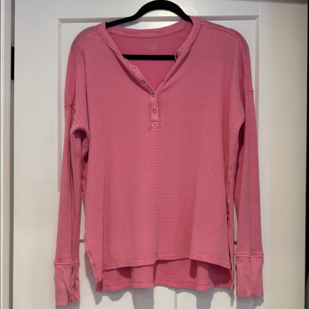 Aerie Pink Waffle Knit Long Sleeve Top